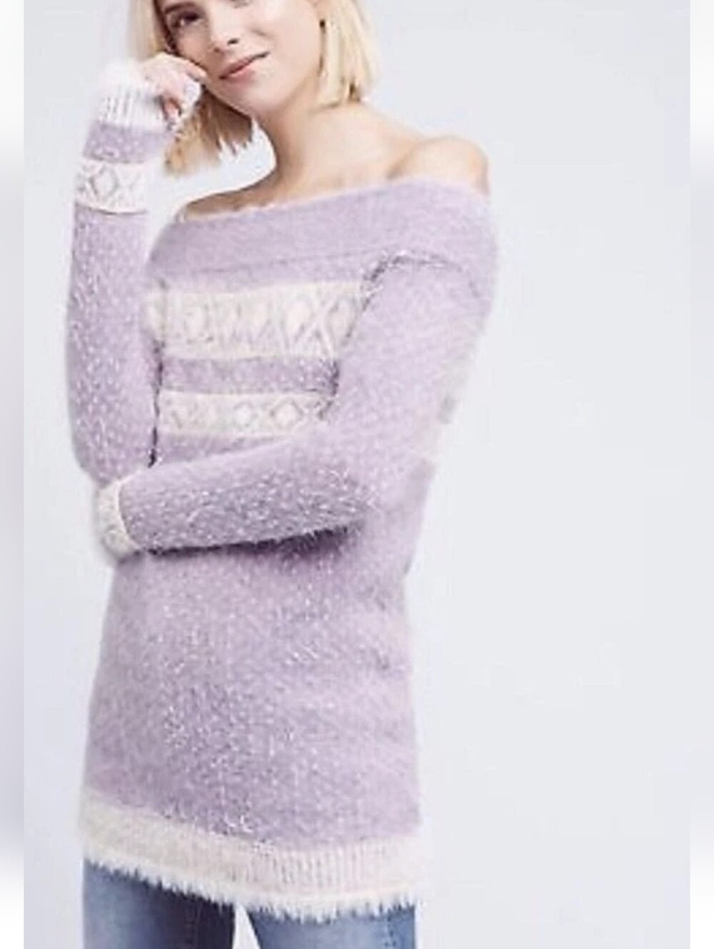 Sleeping on Snow Purple Faroe Off Shoulder Wool Blend Sweater Women's  M